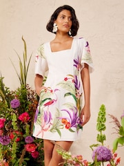 Love & Roses Ivory Tropical Linen Square Neck Mini Dress - Image 1 of 5