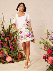 Love & Roses Ivory Tropical Linen Square Neck Mini Dress - Image 2 of 5
