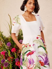 Love & Roses Ivory Tropical Linen Square Neck Mini Dress - Image 3 of 5