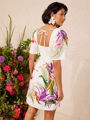 Love & Roses Ivory Tropical Linen Square Neck Mini Dress - Image 4 of 5