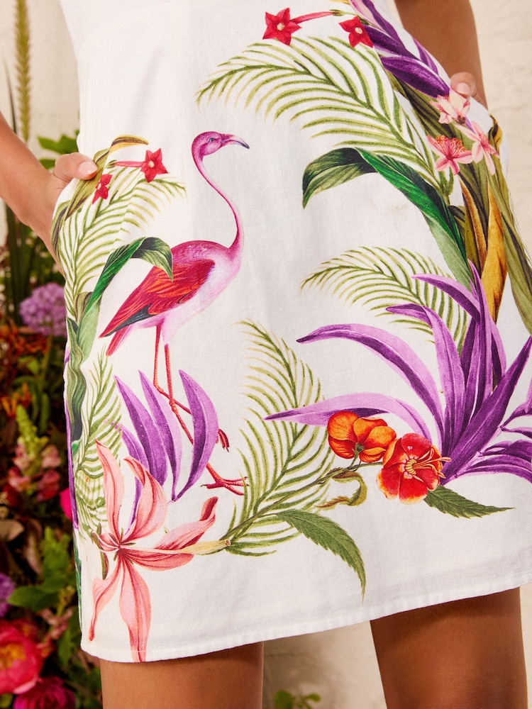 Love & Roses Ivory Tropical Linen Square Neck Mini Dress - Image 5 of 5 Love & Roses Ivory Tropical Linen Square Neck Mini Dress - Image 5 of 5