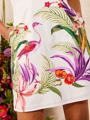 Love & Roses x V&A Ivory Tropical Linen Square Neck Mini Dress - Image 6 of 6