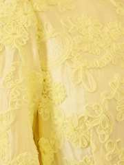 Love & Roses Yellow Textured Puff Sleeve Crew Neck Midi Dress - Image 2 of 5