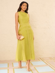 Love & Roses Lime Green Lace Drop Waist Sleeveless Midi Dress - Image 1 of 5