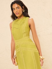 Love & Roses Lime Green Lace Drop Waist Sleeveless Midi Dress - Image 2 of 5