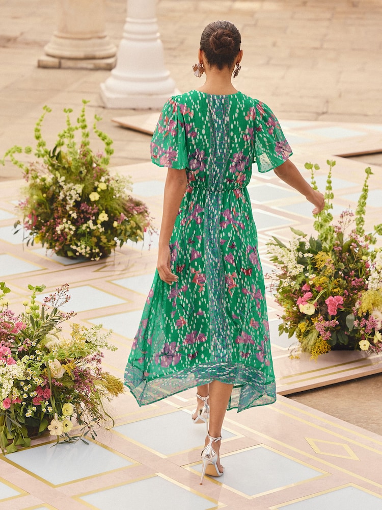 flower green dress Elegant Long High Neck Mermaid Beaded Long Sleeves Evening Dress with –  misshow.com
