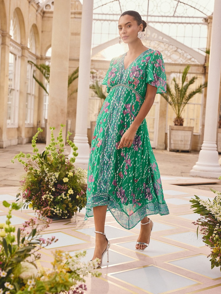 Love & Roses Metallic Trim Hanky Hem Midi Dress - Bild 6 von 6