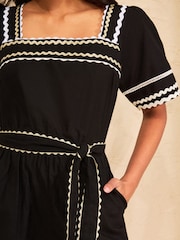 Love & Roses Black Ric Rac Square Neck Playsuit - Image 2 of 4