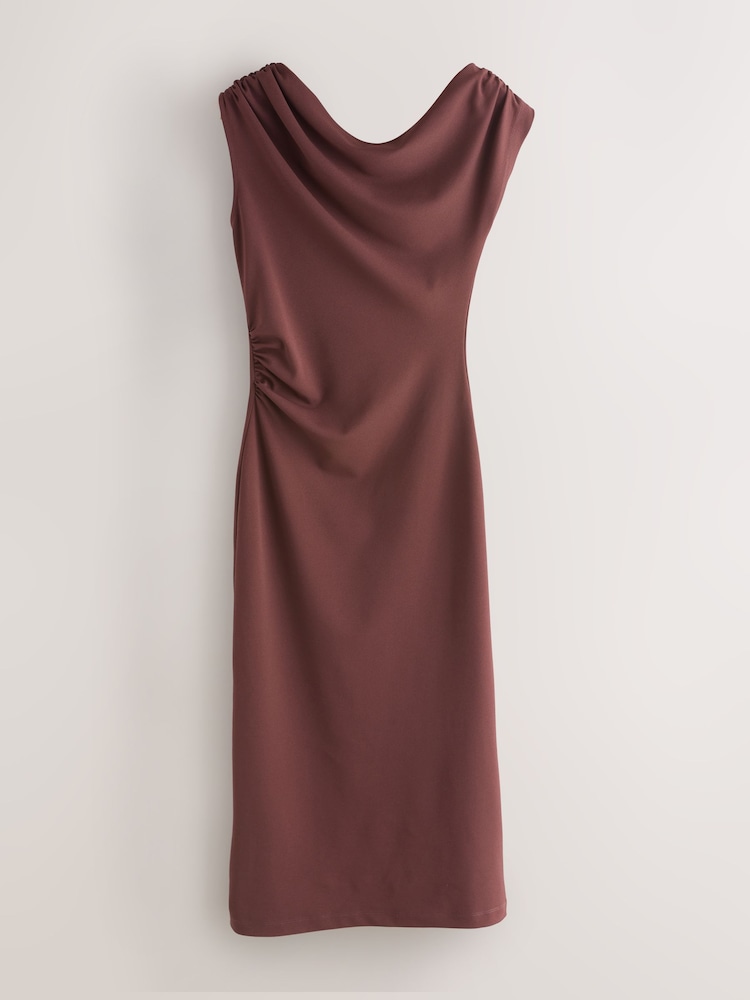 knee length dresses for ladies Glamorous Forever Chocolate Brown Gold Button Detail Knitted Ruched Midi  Dress