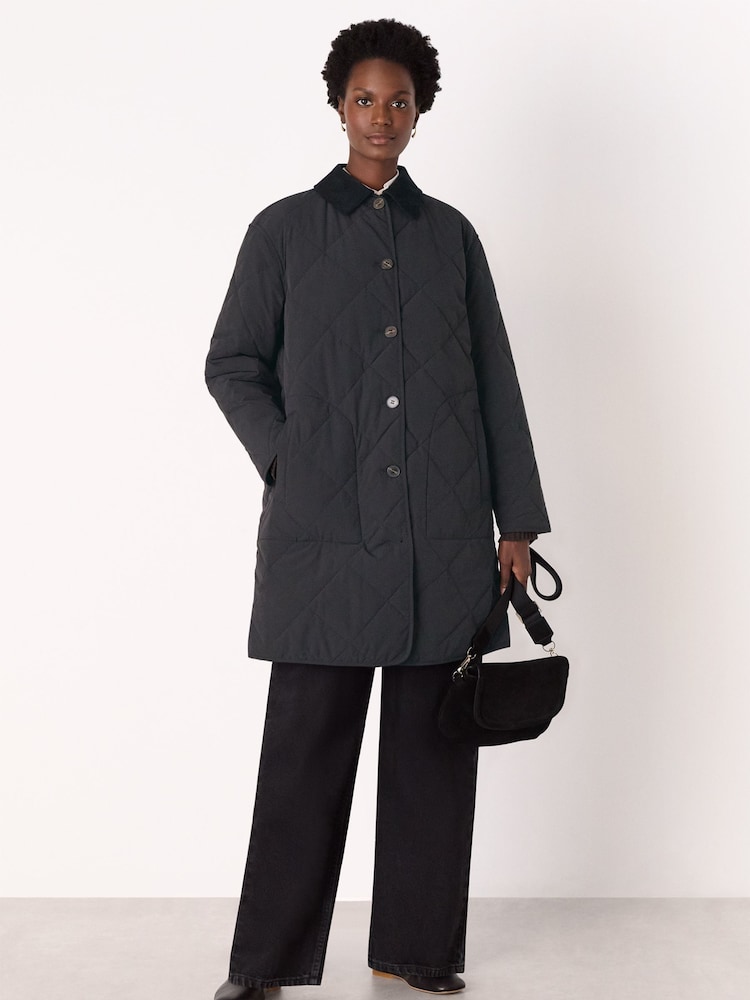 Whistles Black Quilted Cord Collar Coat - Image 1 of 5