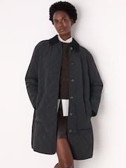Whistles Black Quilted Cord Collar Coat - Image 3 of 5