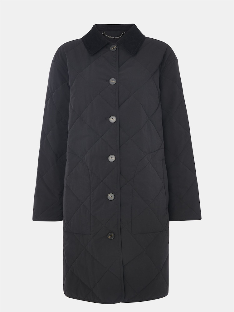 Whistles Black Quilted Cord Collar Coat - Image 5 of 5