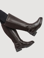Pavers Brown Wide-Fit Leather Elasticated Long Boots - Image 1 of 5