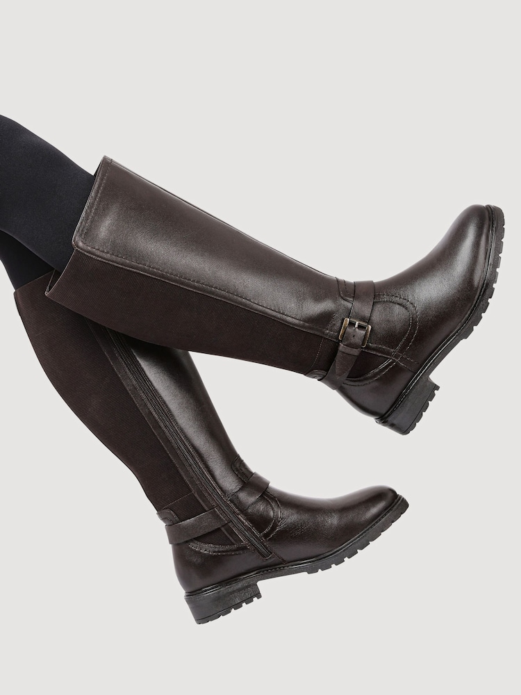 Pavers Brown Wide-Fit Leather Elasticated Long Boots - Image 1 of 5