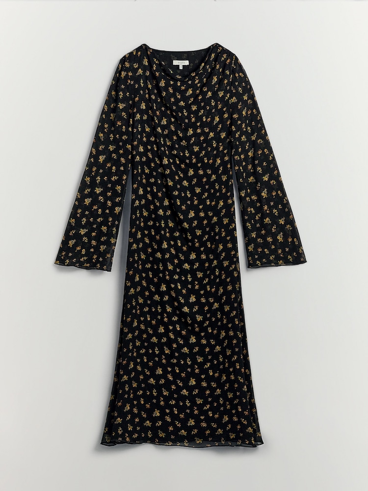 BHOEM Printed Flowy Black Midi Dress - Image 1 of 1