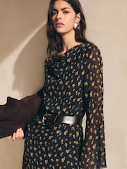 BHOEM Printed Flowy Black Midi Dress - Image 2 of 5