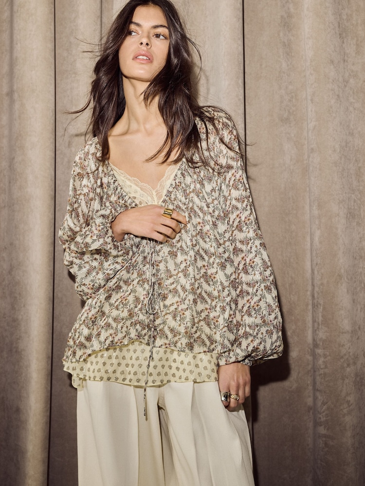 BHOEM Multi Paisley Print 2 in 1 Chiffon Blouse & Tank Top - Imaginea 5 din 5