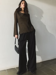 BHOEM Shawl Collar Micro Print Flowy Black Blouse - Image 4 of 4