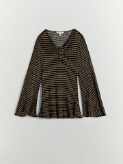 BHOEM Shawl Collar Micro Print Flowy Black Blouse - Image 5 of 5