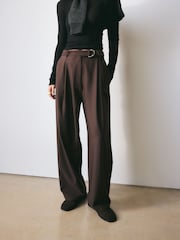 BHOEM Tapered Belted Tailored Chocolate Brown Trousers - Image 3 of 6