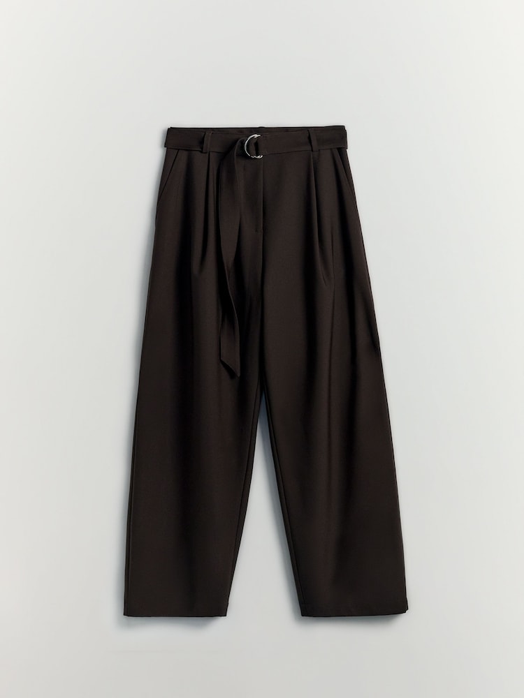 BHOEM Tapered Belted Tailored Chocolate Brown Trousers - Image 6 of 6