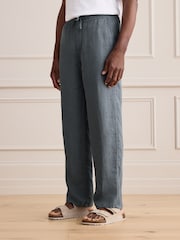 藍綠色 - Signature 100% Linen Textured Trousers With Elasticated Waist - 圖片 1/4