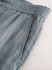 Teal Relaxed Fit Signature 100% Linen Textured Trousers With Elasticated Waist - Image 10 of 10