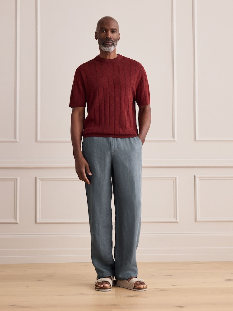 藍綠色 - Signature 100% Linen Textured Trousers With Elasticated Waist - 圖片 2/4