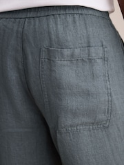 Teal Relaxed Fit Signature 100% Linen Textured Trousers With Elasticated Waist - Image 5 of 10