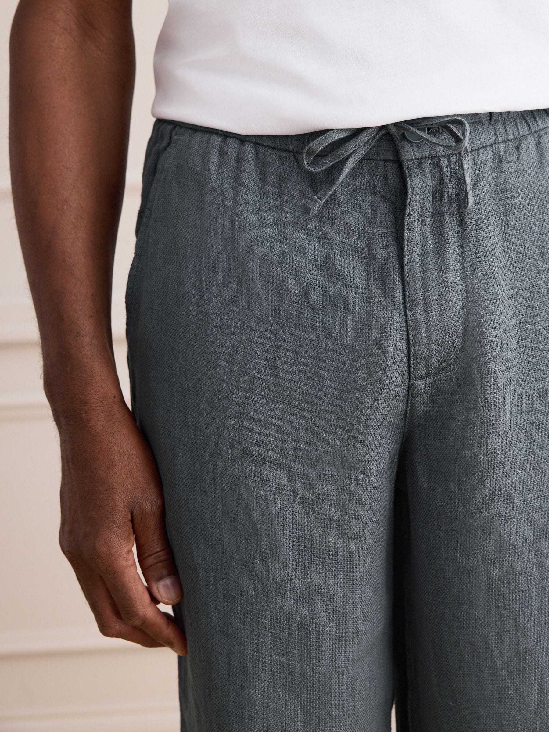 Buy Teal Relaxed Fit Signature 100% Linen Textured Trousers With