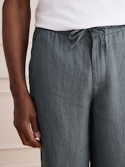 Teal Relaxed Fit Signature 100% Linen Textured Trousers With Elasticated Waist - Image 6 of 10