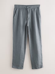 Teal Relaxed Fit Signature 100% Linen Textured Trousers With Elasticated Waist - Image 7 of 10