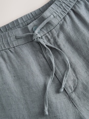 Teal Relaxed Fit Signature 100% Linen Textured Trousers With Elasticated Waist - Image 9 of 10