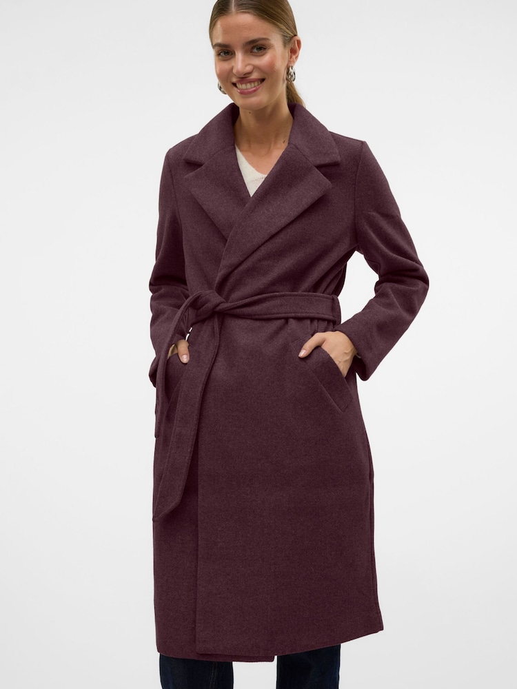 VERO MODA Red Wrap Front Long Line Coat - Image 1 of 5 VERO MODA Red Wrap Front Long Line Coat - Image 1 of 5