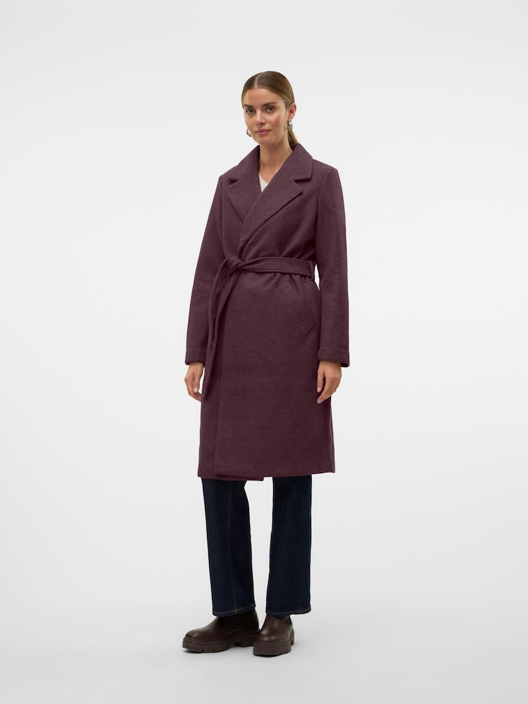 VERO MODA Red Wrap Front Long Line Coat - Image 2 of 5 VERO MODA Red Wrap Front Long Line Coat - Image 2 of 5