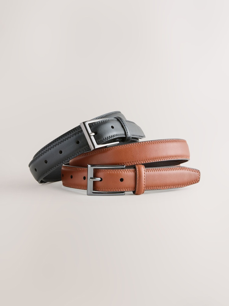 Black/Brown Formal Faux Leather Belts 2 Pack - Image 1 of 5