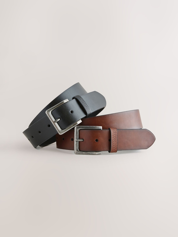 Nyeusi/kahawia - Casual Faux Leather Belts 2 Pack - Picha 1 kati ya 5