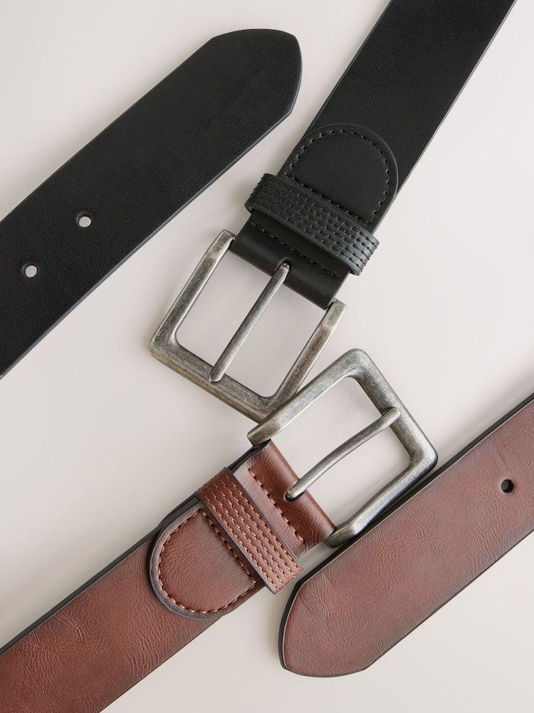 Nyeusi/kahawia - Casual Faux Leather Belts 2 Pack - Picha 5 kati ya 5