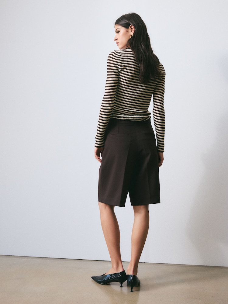 BHOEM Pleated Tailored Chocolate Brown Bermuda Shorts - Image 2 of 4