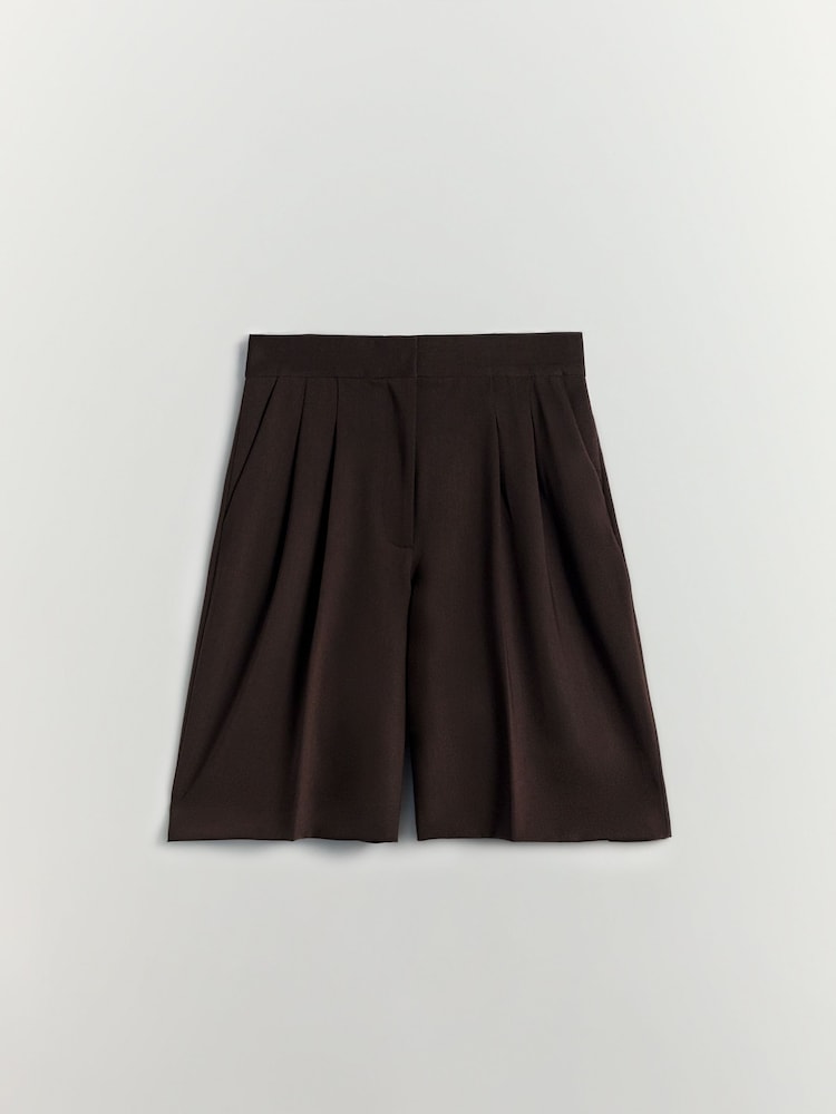 BHOEM Pleated Tailored Chocolate Brown Bermuda Shorts - Image 4 of 4