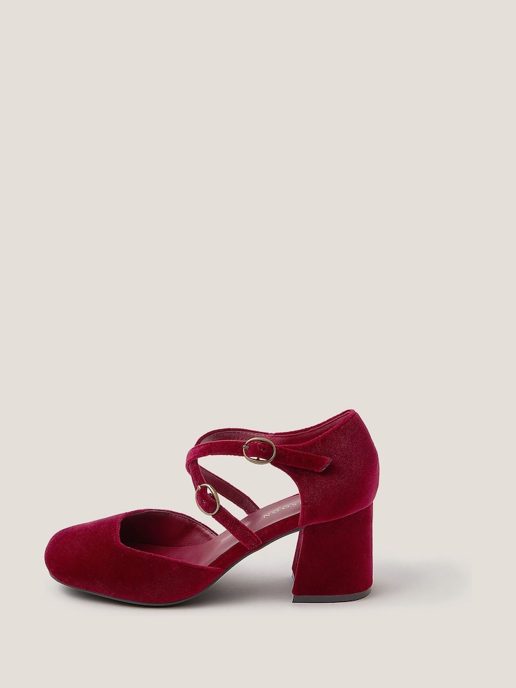 Monsoon Red Gia Velvet Mary Jane Heels - Image 1 of 3 Monsoon Red Gia Velvet Mary Jane Heels - Image 1 of 3