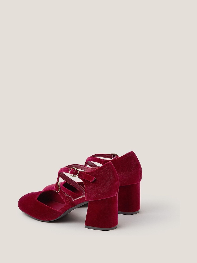 Monsoon Red Gia Velvet Mary Jane Heels - Image 2 of 3 Monsoon Red Gia Velvet Mary Jane Heels - Image 2 of 3