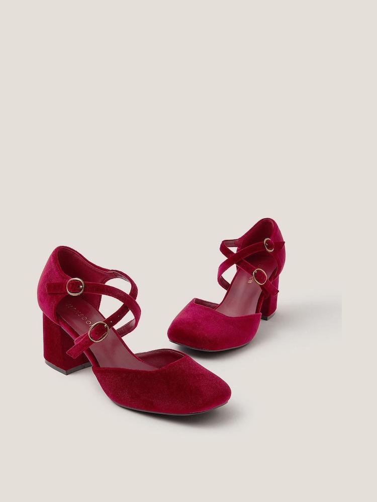 Monsoon Red Gia Velvet Mary Jane Heels - Image 3 of 3
