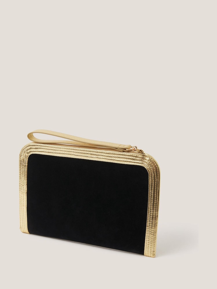 Monsoon Black Lottie Metallic Suedette Pouch - Image 2 of 4 Monsoon Black Lottie Metallic Suedette Pouch - Image 2 of 4