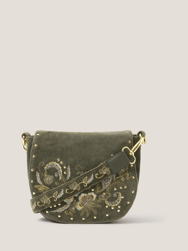 Monsoon Green Lily Embroidered Satchel Cross-Body Bag - Image 1 of 4 Monsoon Green Lily Embroidered Satchel Cross-Body Bag - Image 1 of 4
