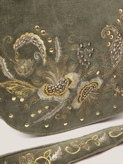 Monsoon Green Lily Embroidered Satchel Cross-Body Bag - Image 3 of 4