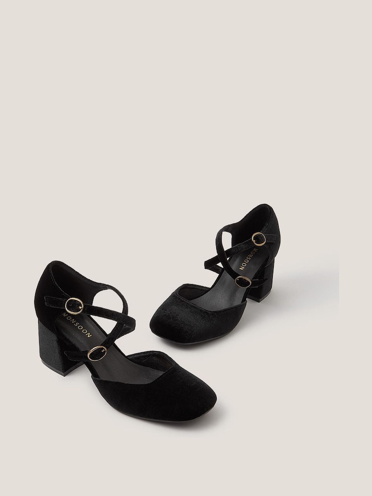 Monsoon Black Gia Velvet Mary Jane Heels - Image 2 of 3