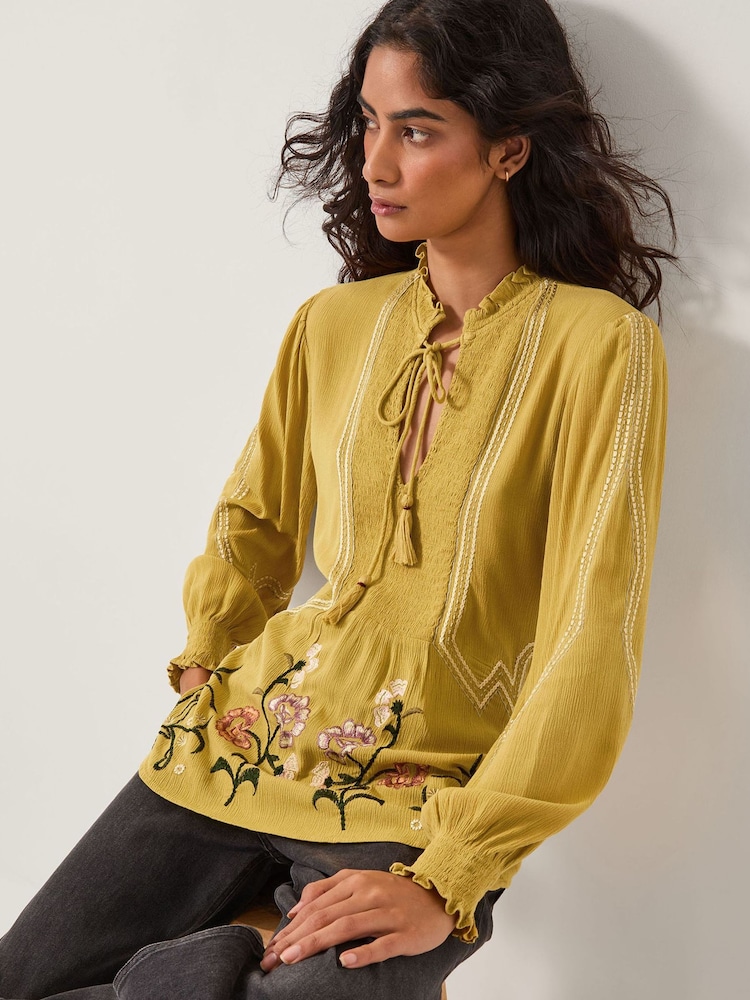 Monsoon Green Heidi Floral Embroidered Tassel Blouse - Image 1 of 5
