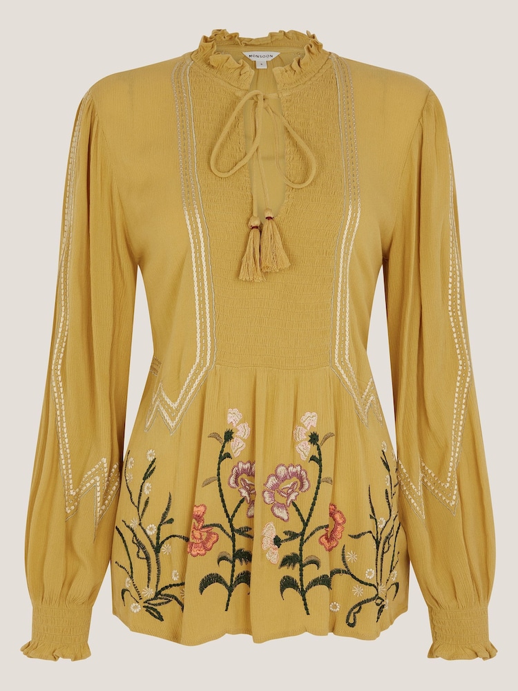 Monsoon Green Heidi Floral Embroidered Tassel Blouse - Image 5 of 5