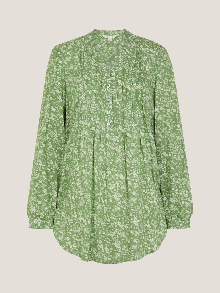 Monsoon Green Tortie Floral Pintuck Blouse - Image 1 of 1